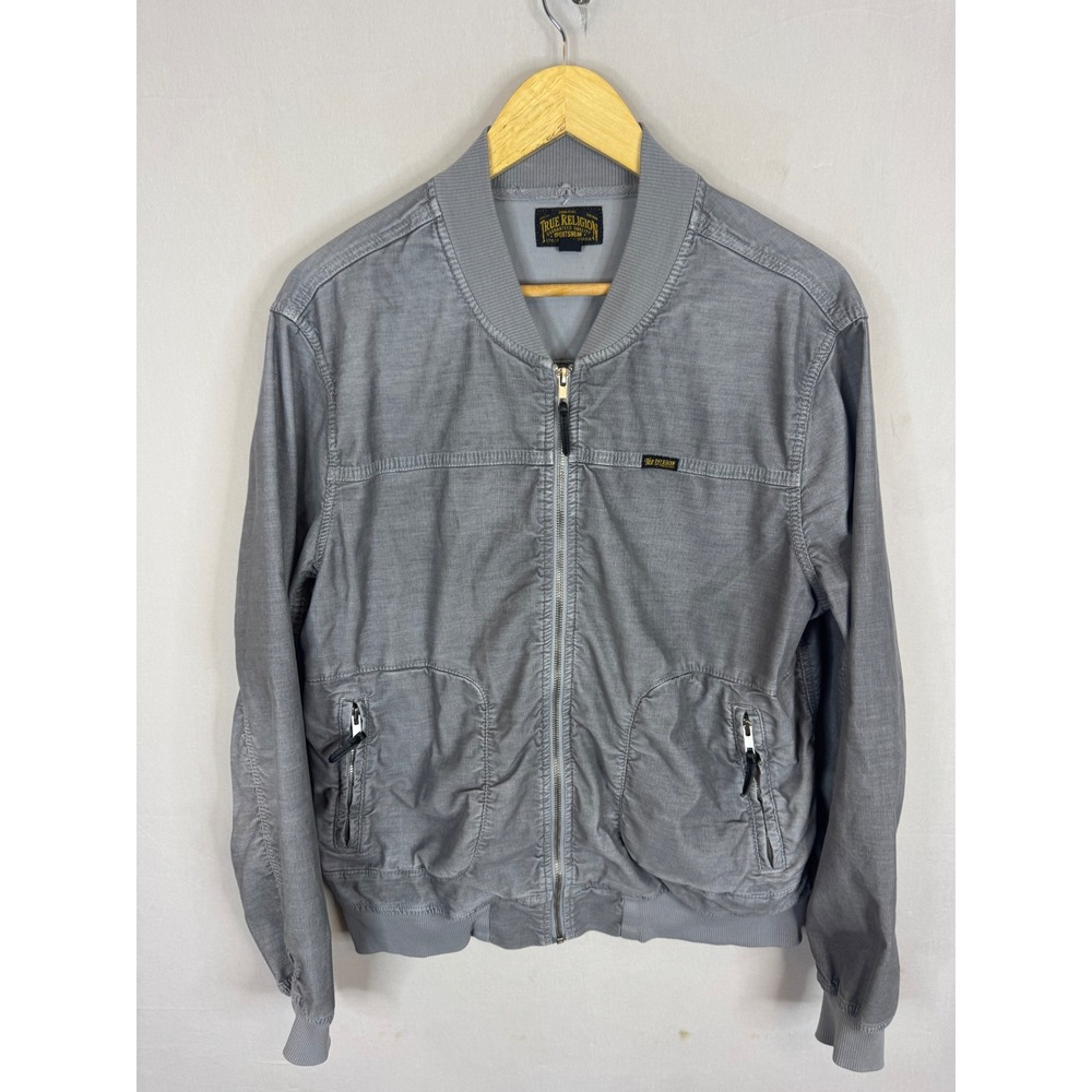 True‎ Religion Mens Runner Jacket Grey Full Zip Bomber Coat Large KM7G29XY00337